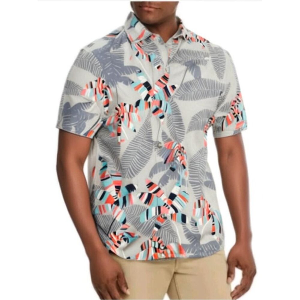 Tommy Bahama Men's Frond Print Cotton-Silk SS Button Front Camp Shirt Size XL/TG